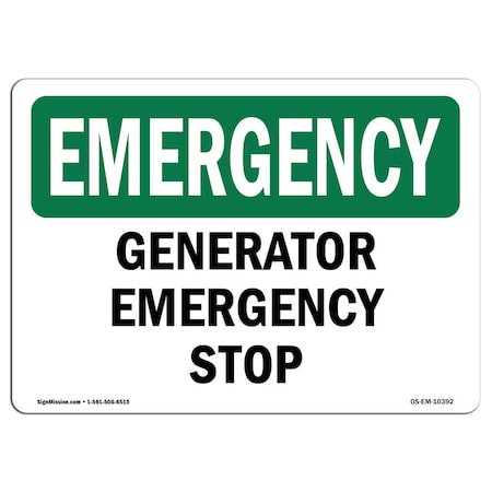 Signmission Safety Sign, OSHA EMERGENCY, 7" Height, Rigid Plastic, Generator Stop, Landscape OS-EM-P-710-L-10392